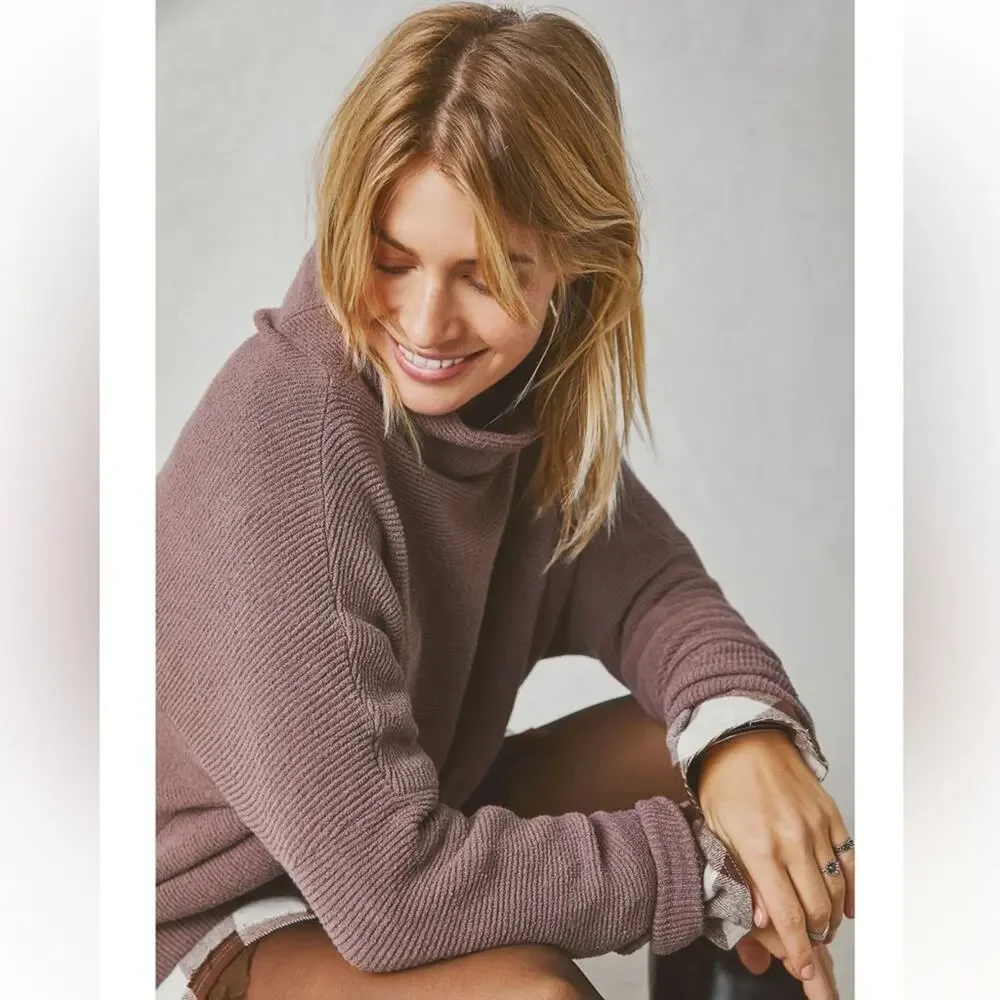 FREE PEOPLE Women's Mock Neck Oversized Cotton Ottoman Sweater in Nutmeg XS